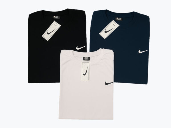 Premium Cotton Round Neck T-Shirts – Pack of 3 (Black, Dark Blue, White)