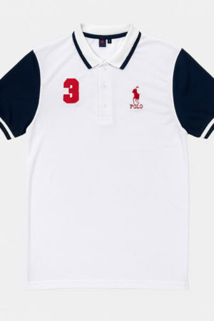 Men's Classic White Polo Shirt with Navy Sleeves