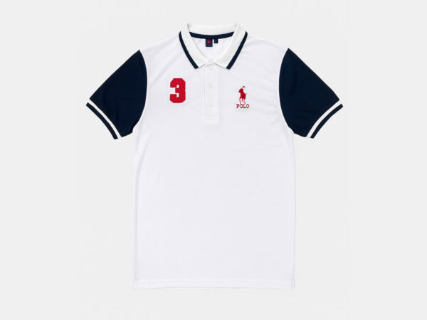 Men's Classic White Polo Shirt with Navy Sleeves
