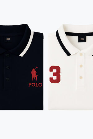 Men’s Polo Shirt – Dark Blue & White –