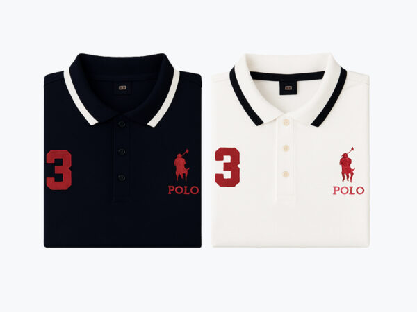 Men’s Polo Shirt – Dark Blue & White –