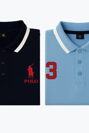 Men's Polo Shirt – Dark Blue & Glacier – Embroidered Logo